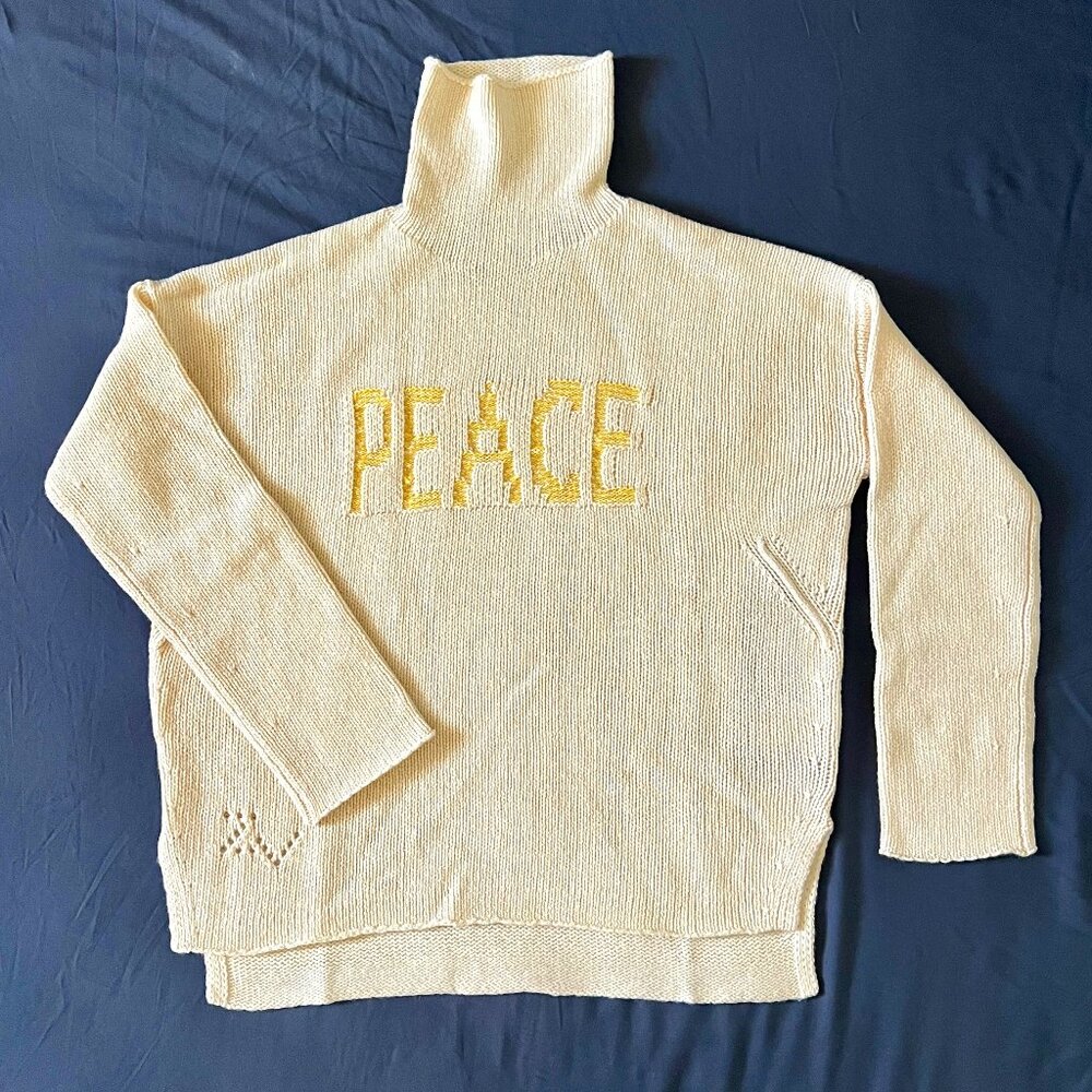 Zadig & Voltaire Almy We Peace Wool Graphic Funnel Neck Sweater Size Small